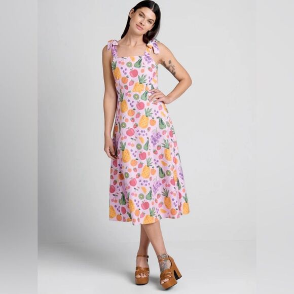 Modcloth Fresh Squeeze Midi Dress Pink Bow 100% Cotton Sundress 10AU 6 US NWT - Picture 4 of 13